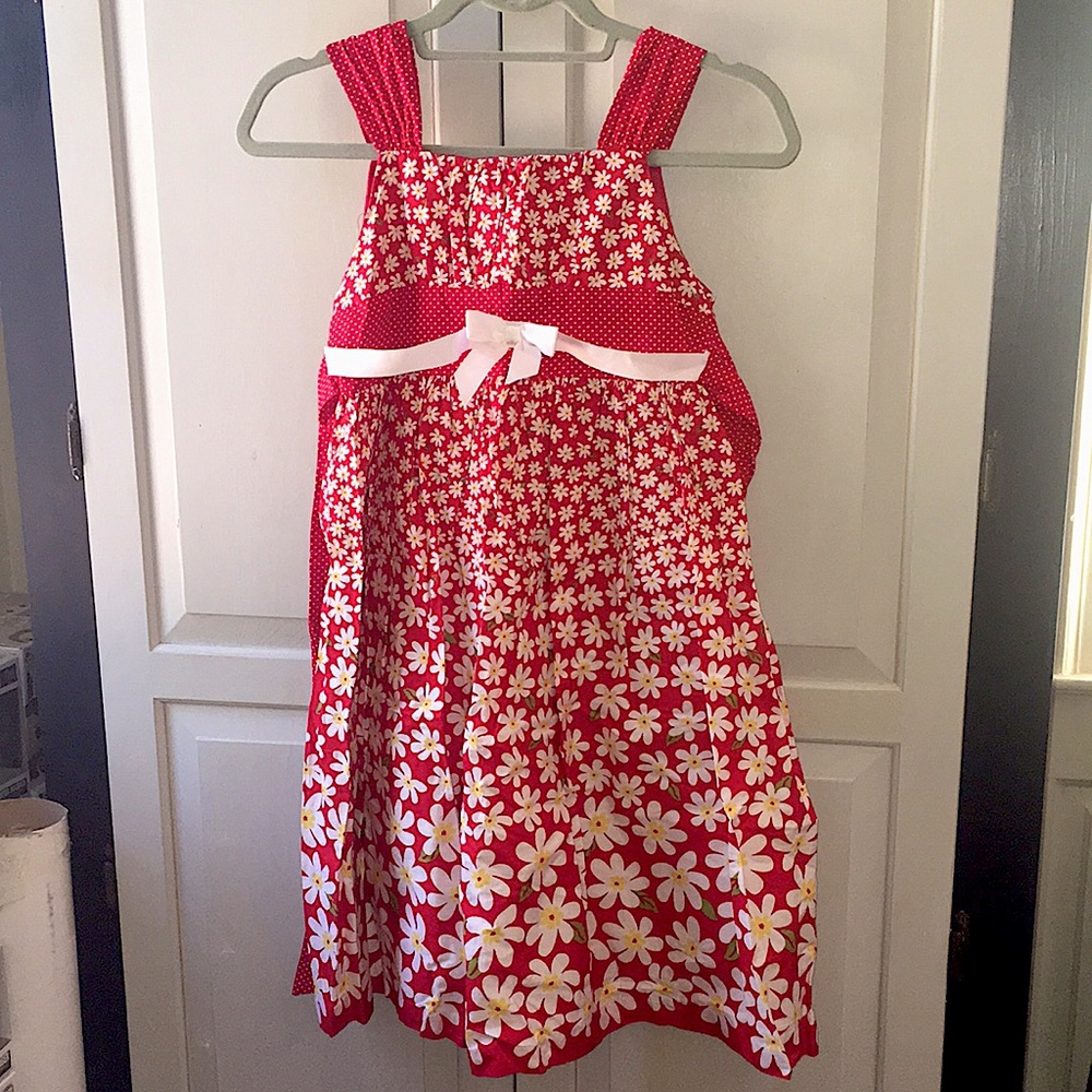 Bonnie Jean Girls Dress Red Flower Print Bow